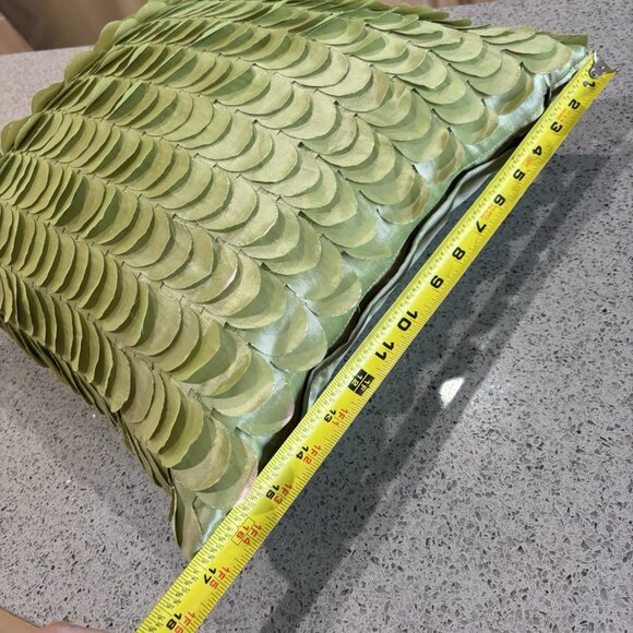 Vintage 16” Pier 1 One Throw Pillow Green Scalloped Satin Spring Fall Leaves - Picture 2 of 5
